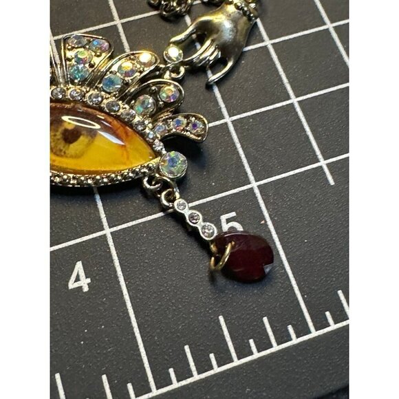 Gold tone rhinestone embellished evil eye pendant necklace creepy cute goth - Picture 5 of 5